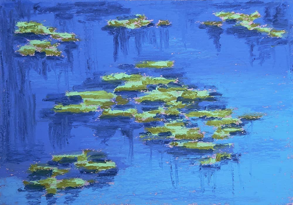 impressionist water lilies landscape  with oil pastels