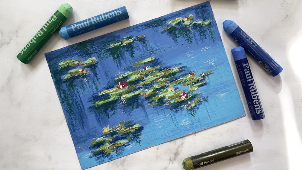 Landscape With Oil Pastels - Easy Impressionist Water Lilies Tutorial