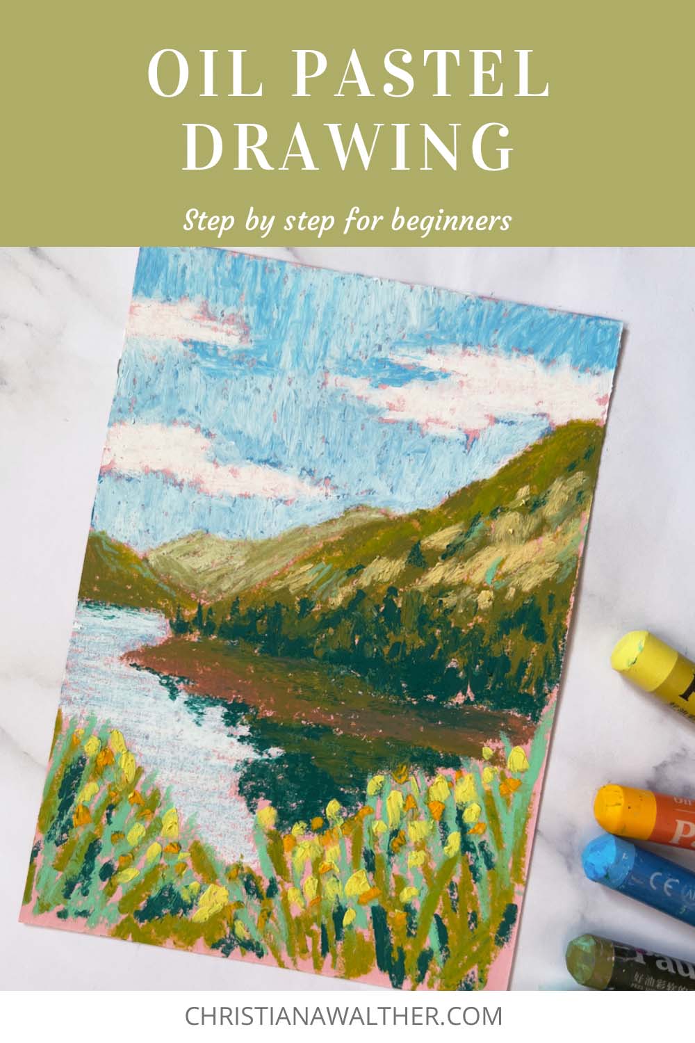 Oil Pastels Drawing For Beginners - Beautiful Mountain Landscape