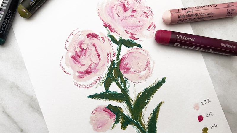 Acrylic and oil pastel flower painting tutorial : One Rose