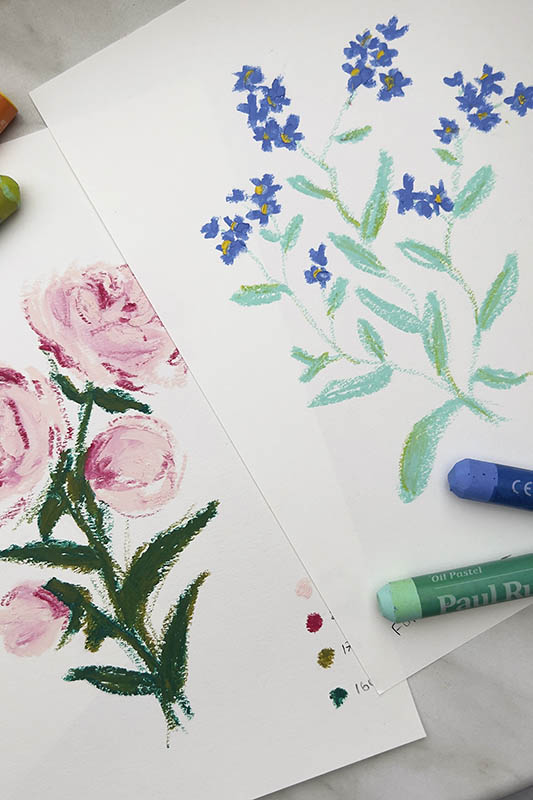 flower drawings with oil pastels