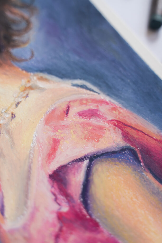 oil pastel portrait painting details