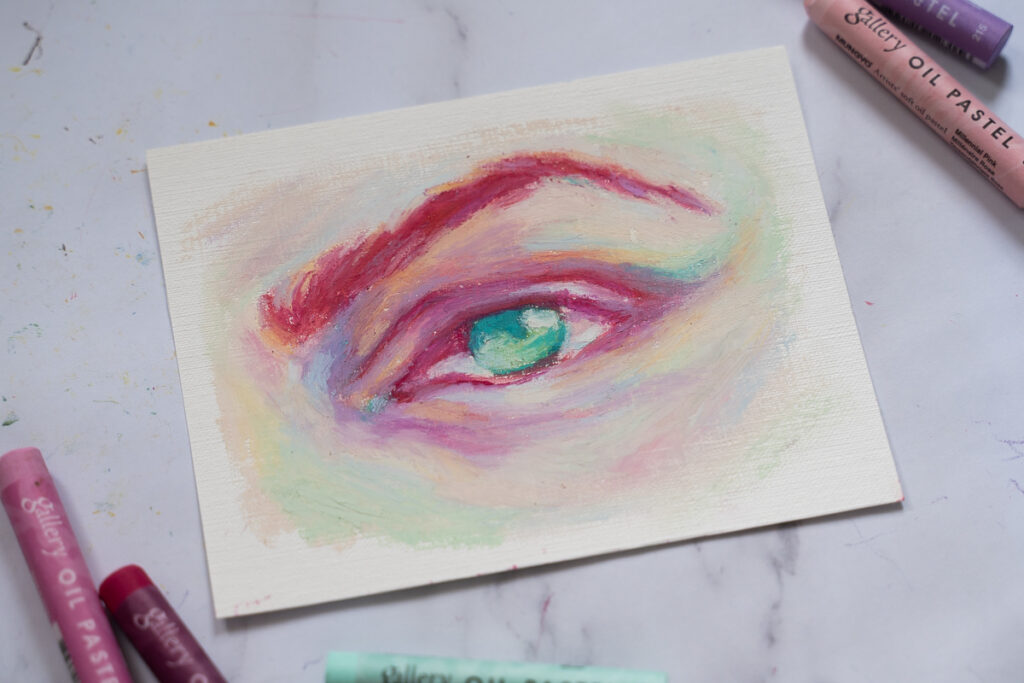 eye drawing with oil pastels